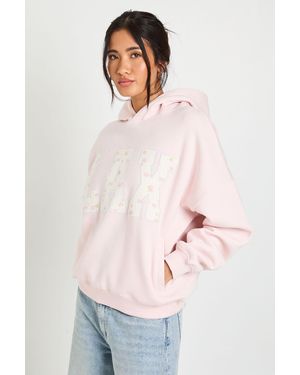 Boohoo Ditsy Lax Applique Oversized Hoodie - Pink