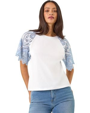D.u.s.k Broderie Contrast Sleeve Top - White