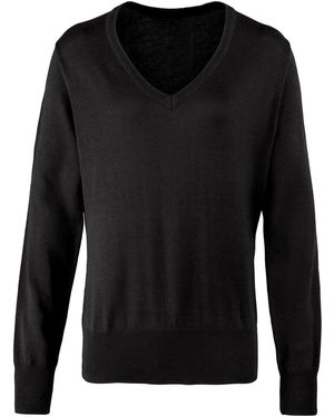 PREMIER Ladies Knitted Cotton Acrylic V Neck Sweatshirt - Black