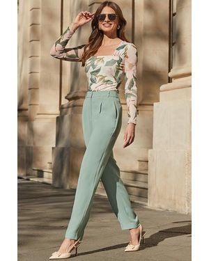 Sosandar Sage Tapered Leg Trousers Silk - Green