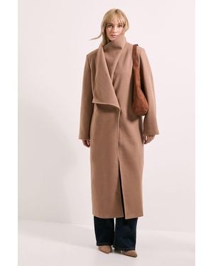 PRINCIPLES Funnel Neck Draped Coat - Natural