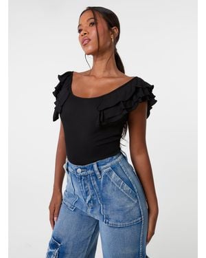 Pink Vanilla Ruffle Sleeve Bodysuit - Blue