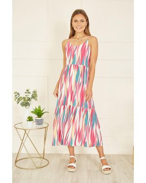 Mela London Viscose Abstract Stripe Midi Sundress - Pink
