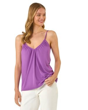 Roman Gathered V-Neck Stretch Vest Top - Purple