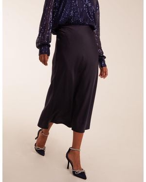 Blue Vanilla Satin Bias Midi Skirt - Blue
