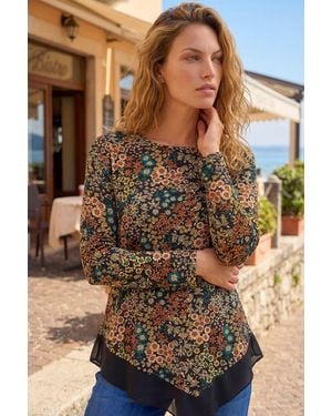 Roman Ditsy Floral Print Tunic Top - Green