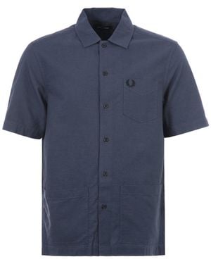 Fred Perry Pocket Detail Oxford Short Sleeve Shirt - Blue