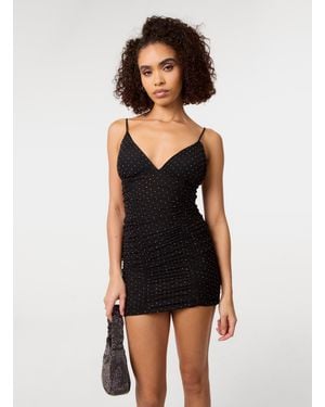 Pink Vanilla Diamante Mesh Bra Cup Gathered Dress - Black