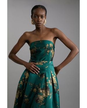 Karen Millen Floral Print Woven Corset Top - Green