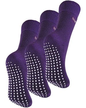 THMO 3 Pair Fleece Lined Breathable Slipper Socks - Purple