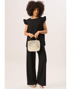 Gini London Frill Sleeves Textured Oversized Top - Black