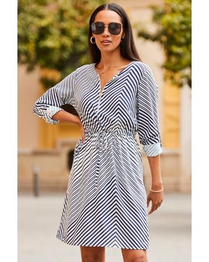 Sosandar Geometric Print Tie Waist Dress - Blue