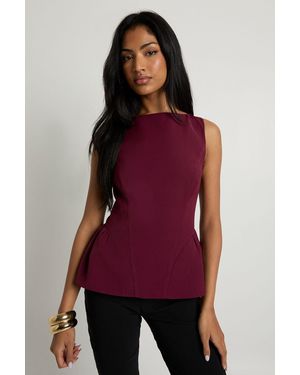 Boohoo Structured Crepe Peplum Top - Purple