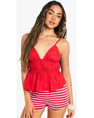 Boohoo Cotton Poplin Ruffle Crop Top - Red