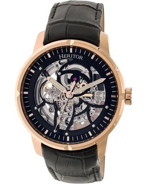 Heritor Ryder Skeleton Leather-Band Watch - Multicolour