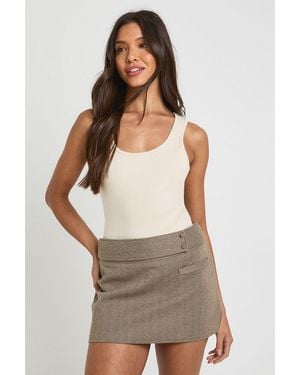 Boohoo Herringbone Button Detail Tailored Skort - Brown