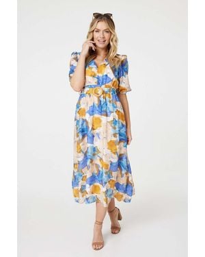 Izabel London Printed 1/2 Sleeve Belted Midi Dress - White