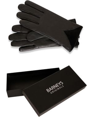 Barneys Originals Gift Boxed Leather Gloves With Suede Detail - Black