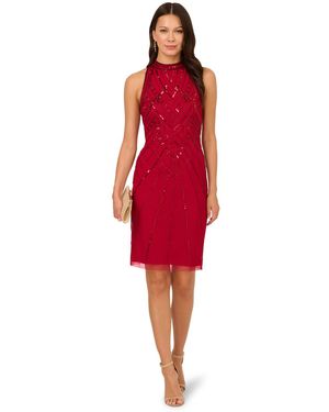 Adrianna Papell Studio Bead Mock Halter Dress - Red