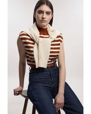 Karen Millen Viscose Blend High Neck Stripe Knitted Tank Top - Blue