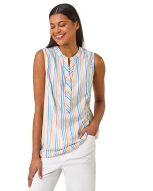 Roman Stripe V-Neck Vest Top - Blue