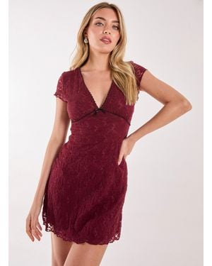 Pink Vanilla Cap Sleeve Lace Mini Dress - Red