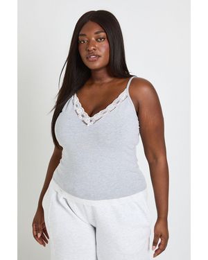 Boohoo Plus Lace Trim Tie Keyhole Top - White
