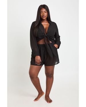 Boohoo Plus Chiffon Beach Short - Black