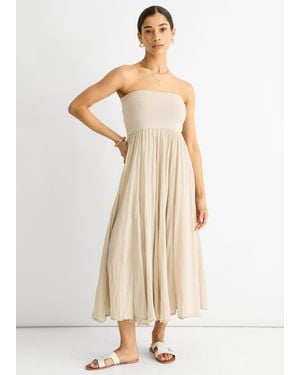 Gini London Cotton Multiway Waistband Skater Skirt Dress - Natural
