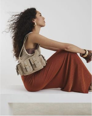 River Island Faux Suede Buckle Pocket Utility Bag Suedette - Brown