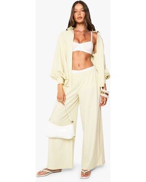 Boohoo Stripe Button Detail Wide Leg Trousers - Natural