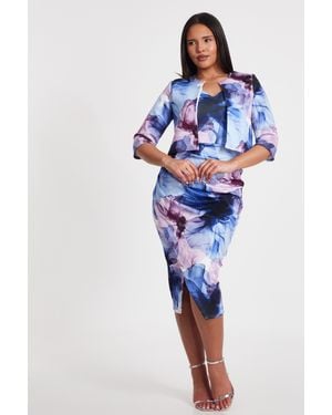 Quiz Light Floral Cropped Jacket - Blue