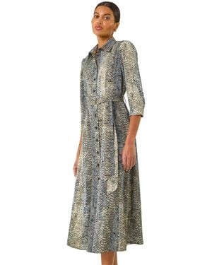 Roman Animal Print Midi Shirt Dress - Blue