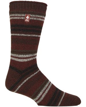 Heat Holders Thermal Patterned Brushed Socks With Stripes For Winter - Brown