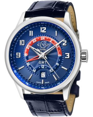 Gv2 Giromondo Dial Calfskin Leather Watch - Blue