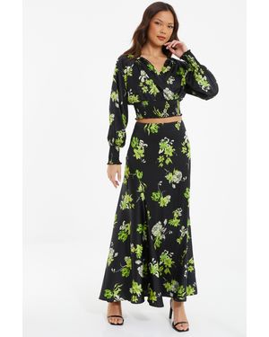 Quiz Satin Midaxi Skirt - Green