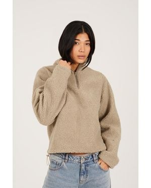 Brave Soul Quarter Zip Sherpa Fleece - Natural