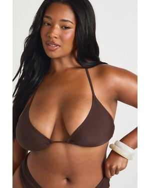 Boohoo Plus Essentials Triangle Bikini Top - Brown