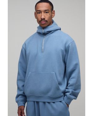 BoohooMAN Oversized Boxy Plush Eye Mask 1/4 Zip Hoodie - Blue
