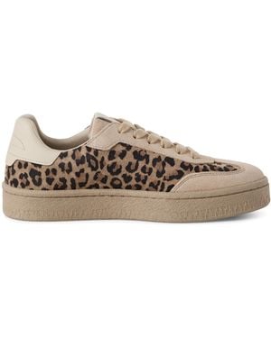 Tamaris Leapord Suede Leather Fashion Lace Up Trainers - Brown