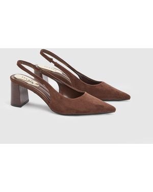 Oasis Abigail Faux Suede Slingback Block Heel Court Shoes - Brown