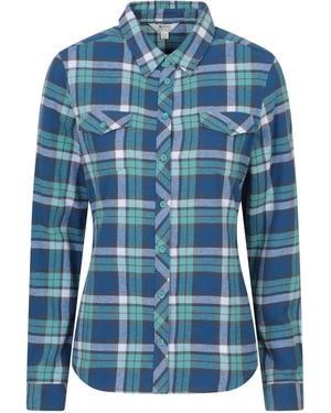 Mountain Warehouse Willow Brushed Flannel Shirt Long Sleeve Breathable Casual Top Cotton - Blue
