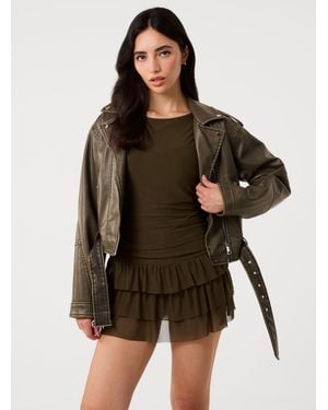 Pink Vanilla Crew Neck Tiered Mini Dress With Shorts - Brown