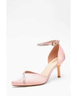 Quiz Satin Diamante Trim Court Heels - Pink