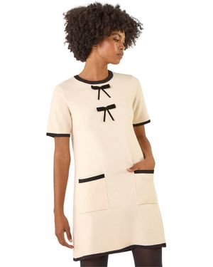 Roman Bow Detail Knitted Dress - Natural