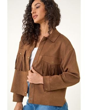 Roman Faux Suede Tassel Jacket - Brown