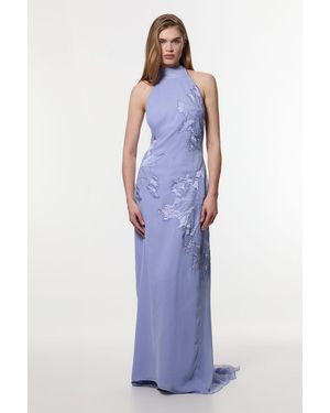 Karen Millen Applique And Lace Georgette Woven Halter Maxi Dress - Purple