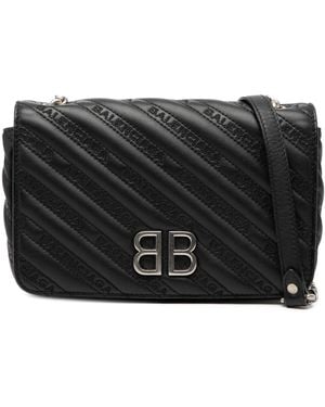 Balenciaga Pre-Owned Embossed Leather Allover Logo Bb Wallet On Chain - Black