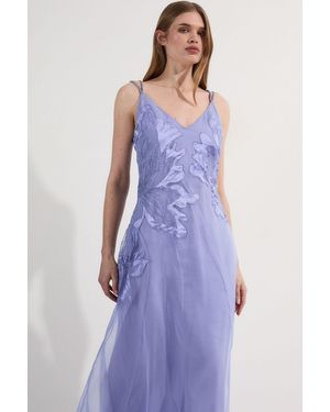 Karen Millen Satin Applique Woven Maxi Dress - Purple