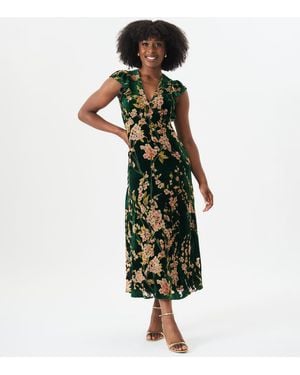 gini london green floral print maxi dress Gini London Green Watercolour Floral Maxi Dress - Size 8